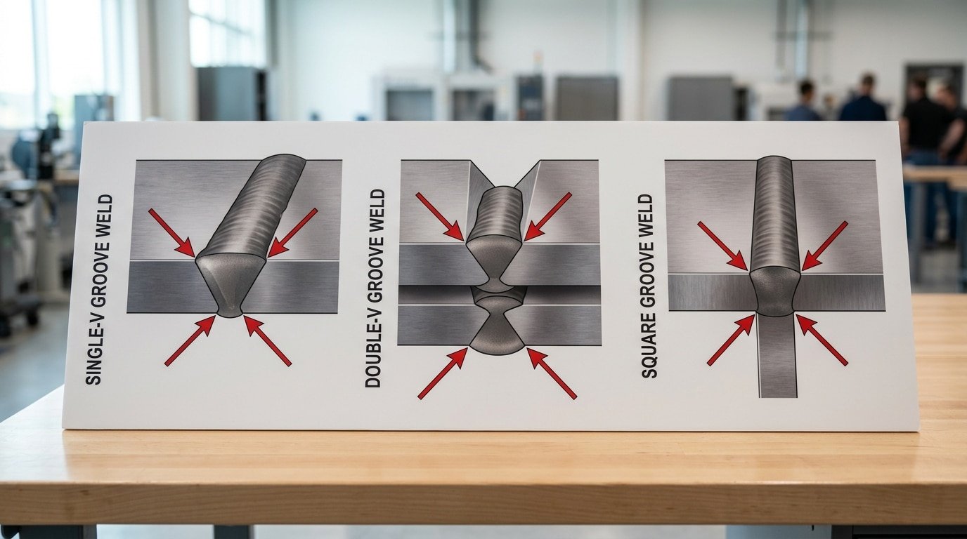 Weld toe position diagram for single-V double-V and square groove butt welds