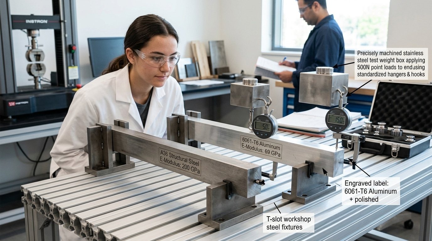Steel vs aluminum cantilever deflection comparison showing differences between stiffness and strength in metal