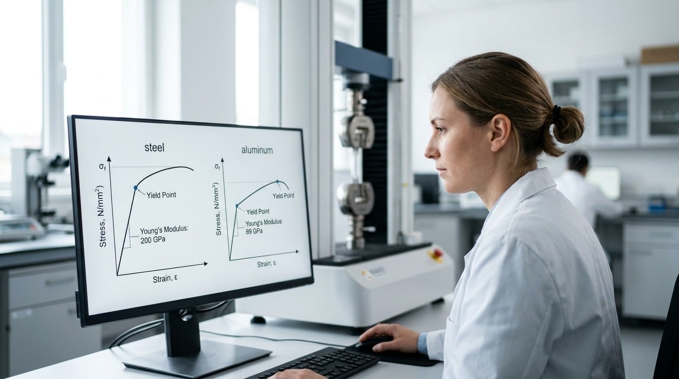 Young's modulus stiffness comparison steel vs aluminum stress-strain curve