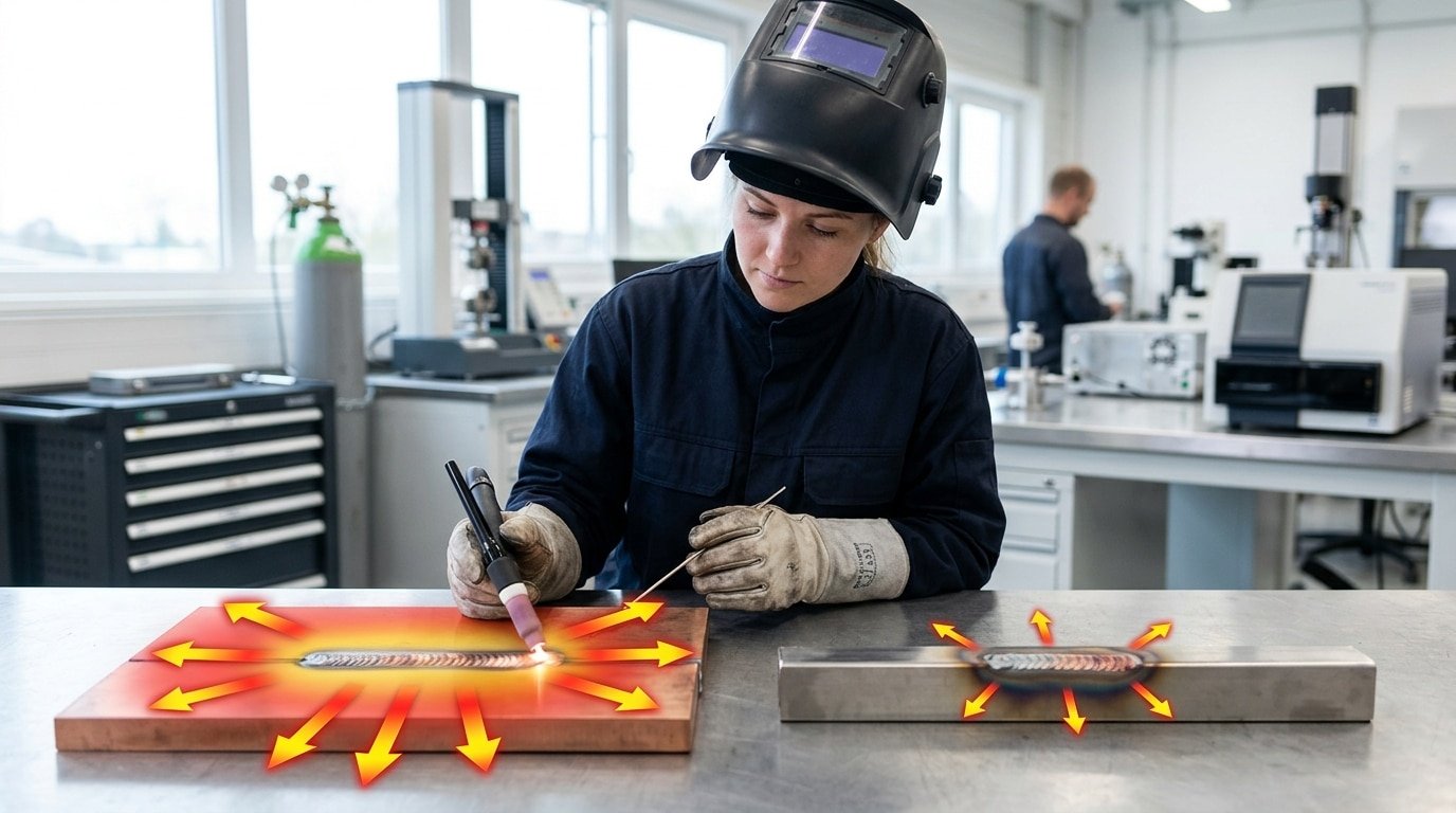thermal conductivity welding comparison chart copper vs stainless steel W/m·K values