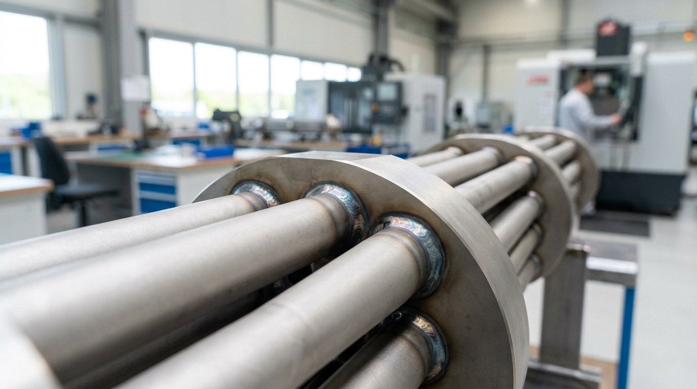 CP titanium Grade 2 condenser tubing welded into tubesheet for seawater service