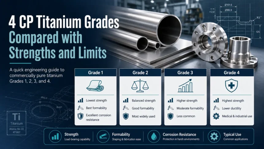 4 CP titanium grades compared with strengths and limits