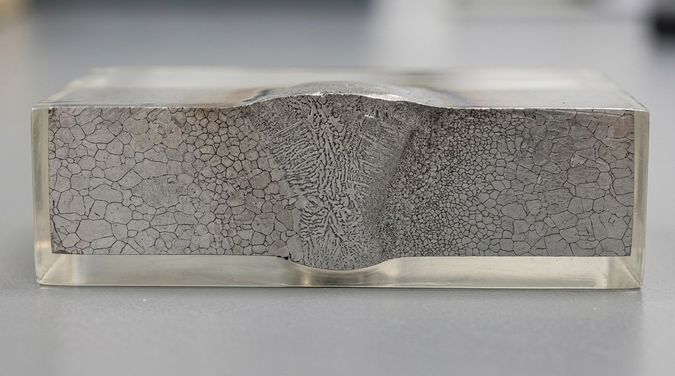 Weld pool cross section showing fusion zone, PMZ, and HAZ illustrating the principle of welding pool formation