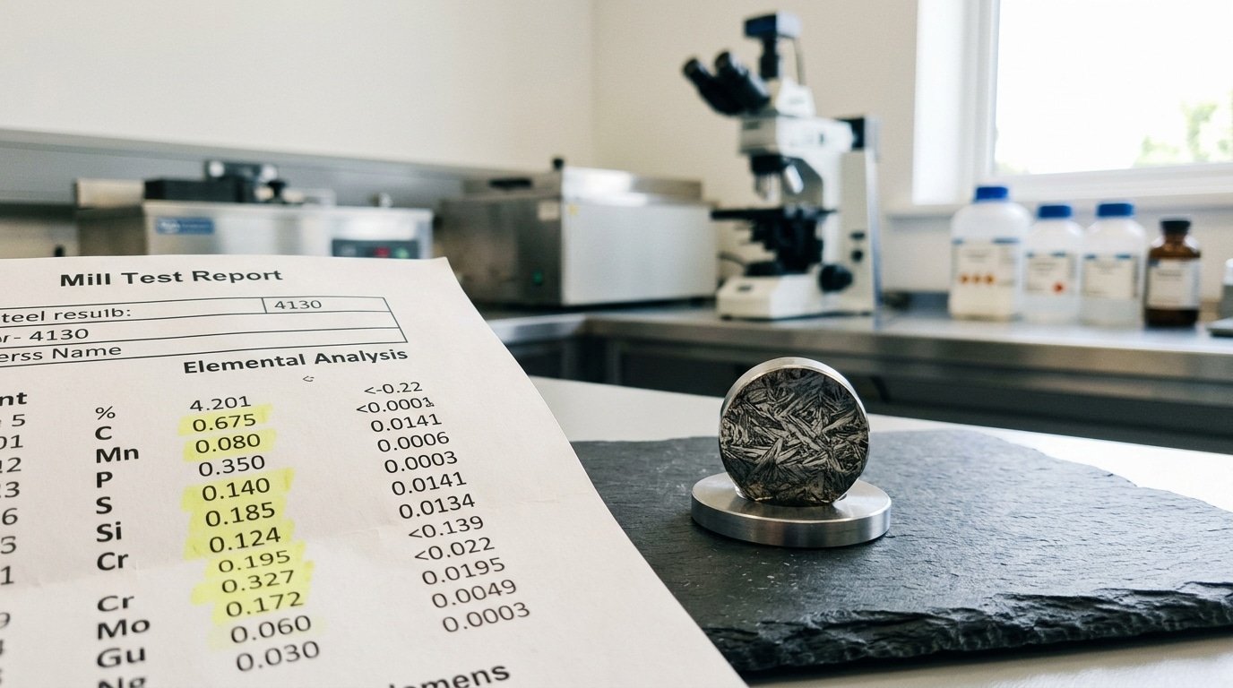 4130 chrome moly steel chemical composition mill test report with microstructure