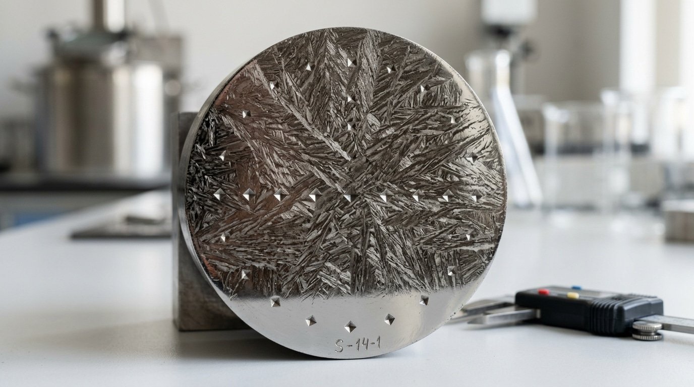 4140 alloy steel hardened cross-section showing through-hardening depth and HRC gradient