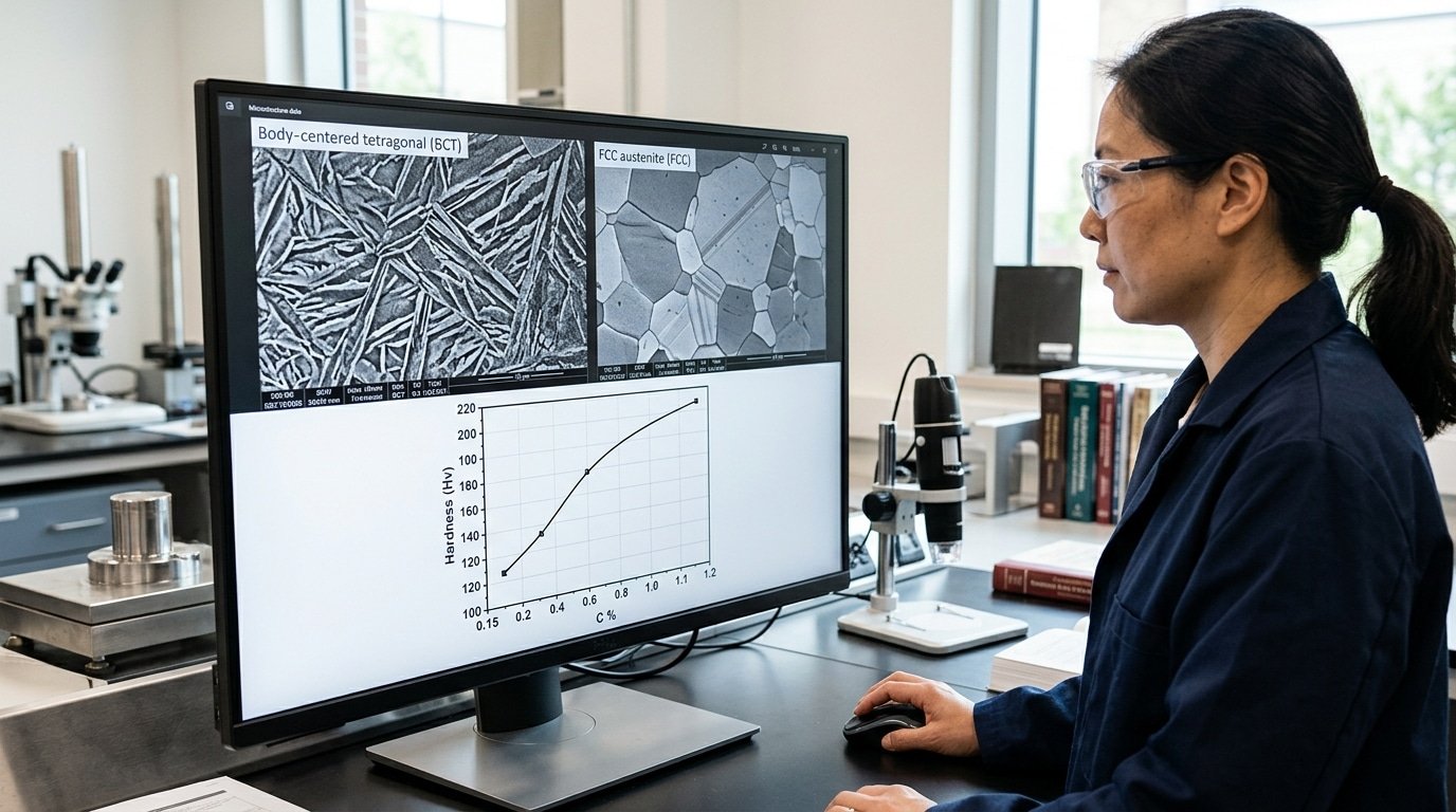 Martensitic stainless steel BCT crystal structure and hardness curve across grades