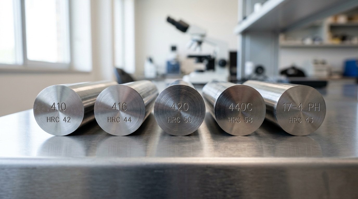 Martensitic stainless steel grades 410 416 420 440C 17-4 PH hardness comparison