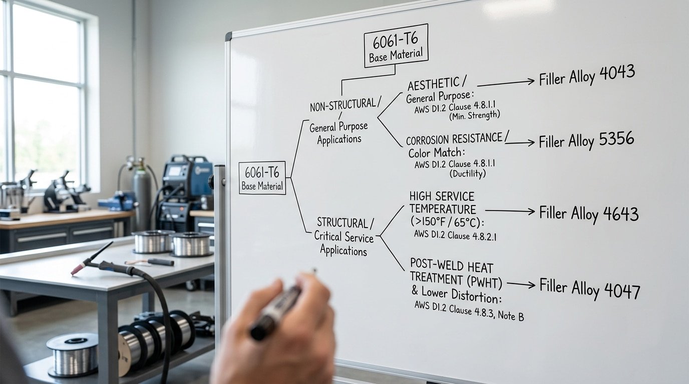 6061-T6 aluminum filler wire selection decision tree by service condition