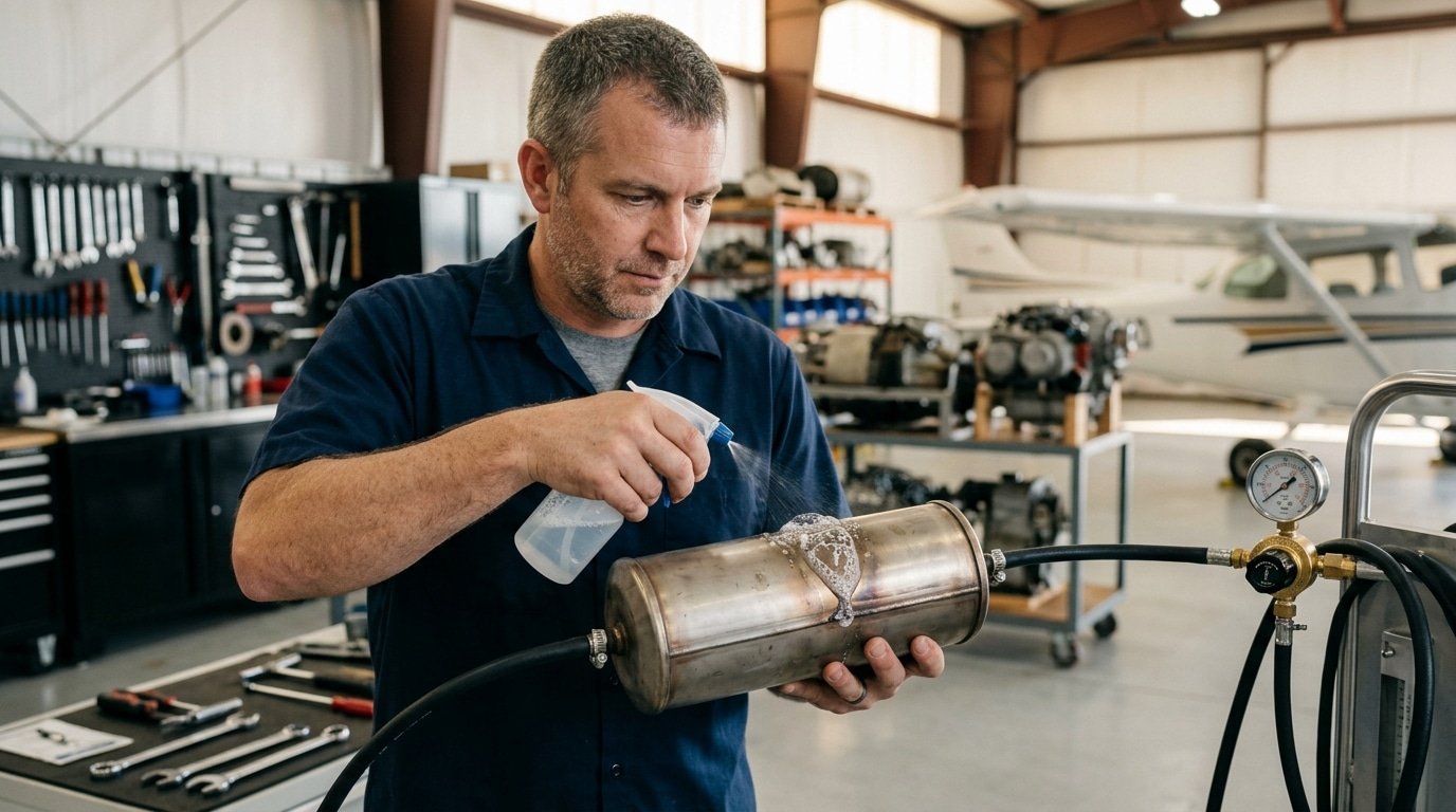 aircraft exhaust components carbon monoxide leak detection with soapy water test
