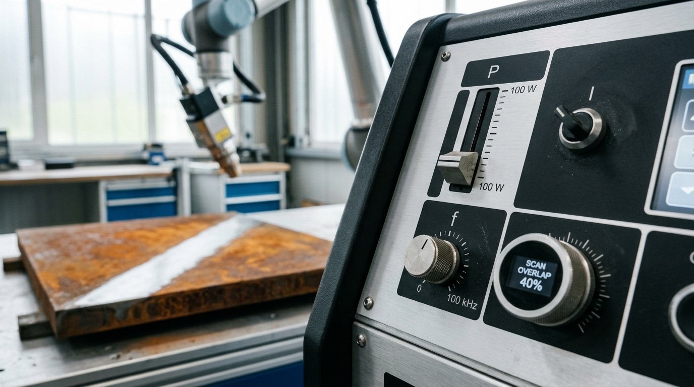 Steps of laser cleaning machine power frequency and overlap configuration on control panel