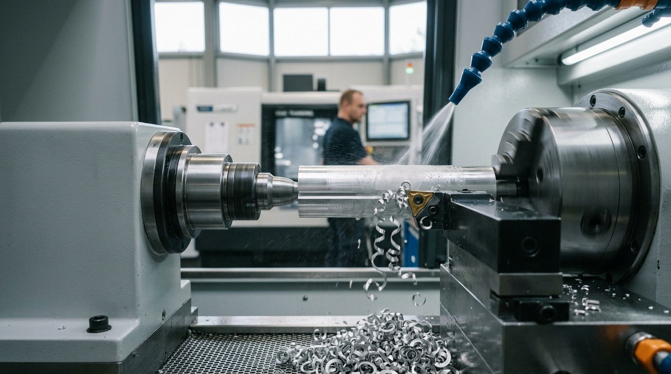 6061 aluminum alloy CNC machining showing chip control and tool engagement