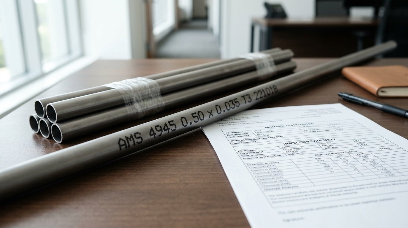 Ti-3Al-2.5V hydraulic tube marked to AMS 4945 specification