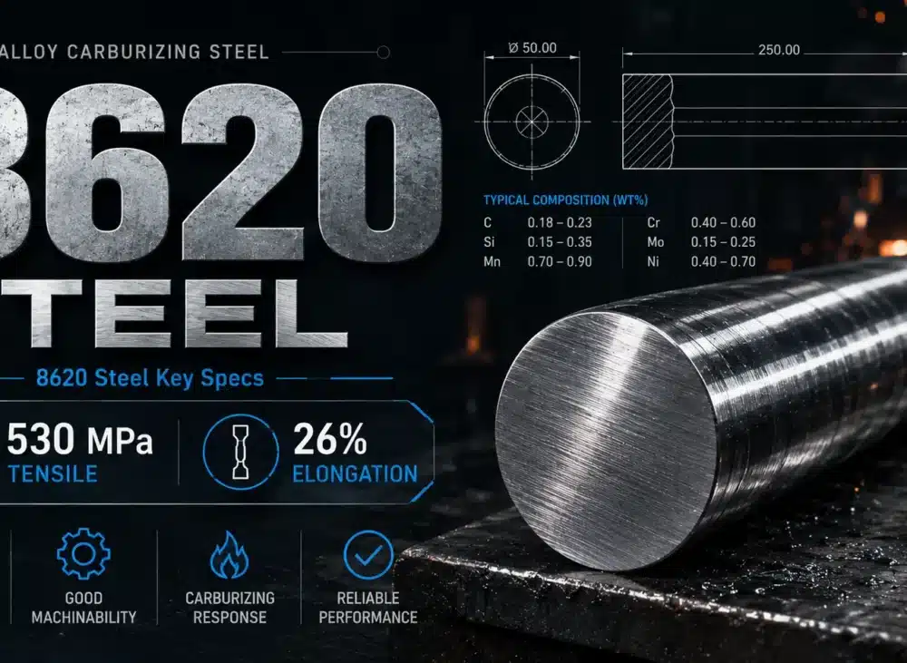 8620 Steel Key Specs (530 MPa Tensile, 26% Elongation)