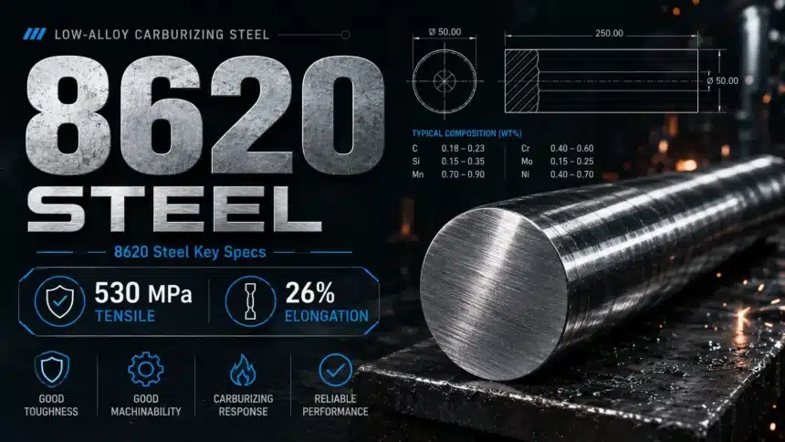 8620 Steel Key Specs (530 MPa Tensile, 26% Elongation)