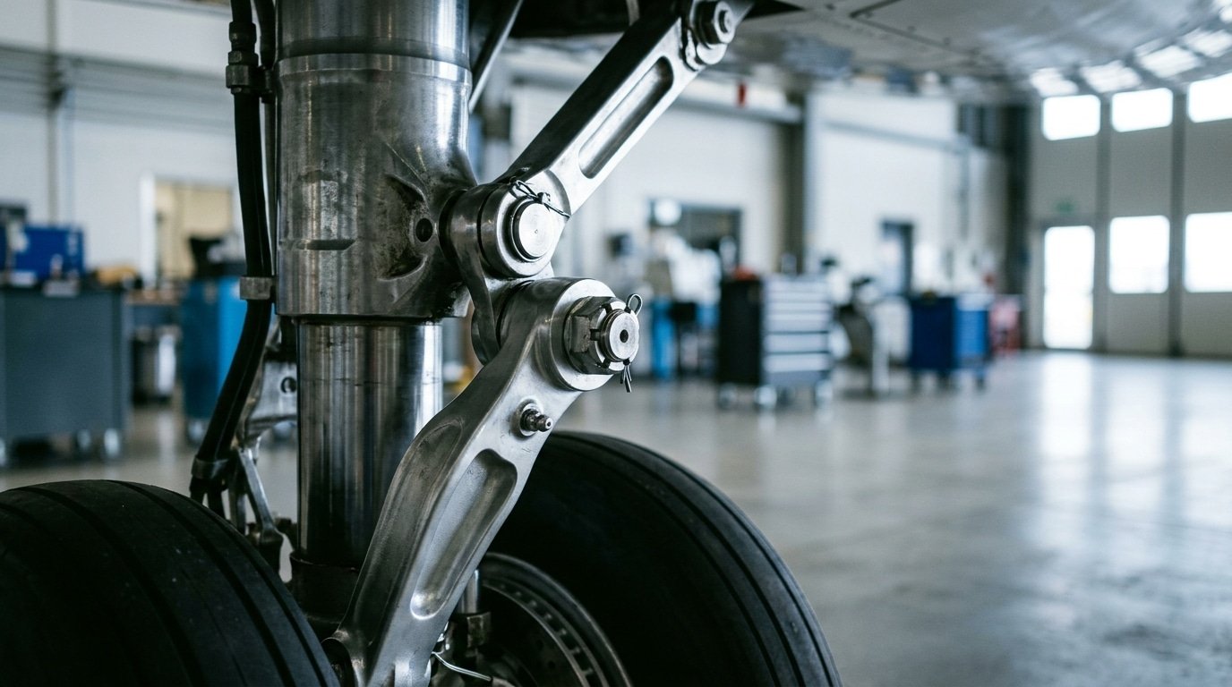 components of aircraft landing gear axle and torque link inspection points