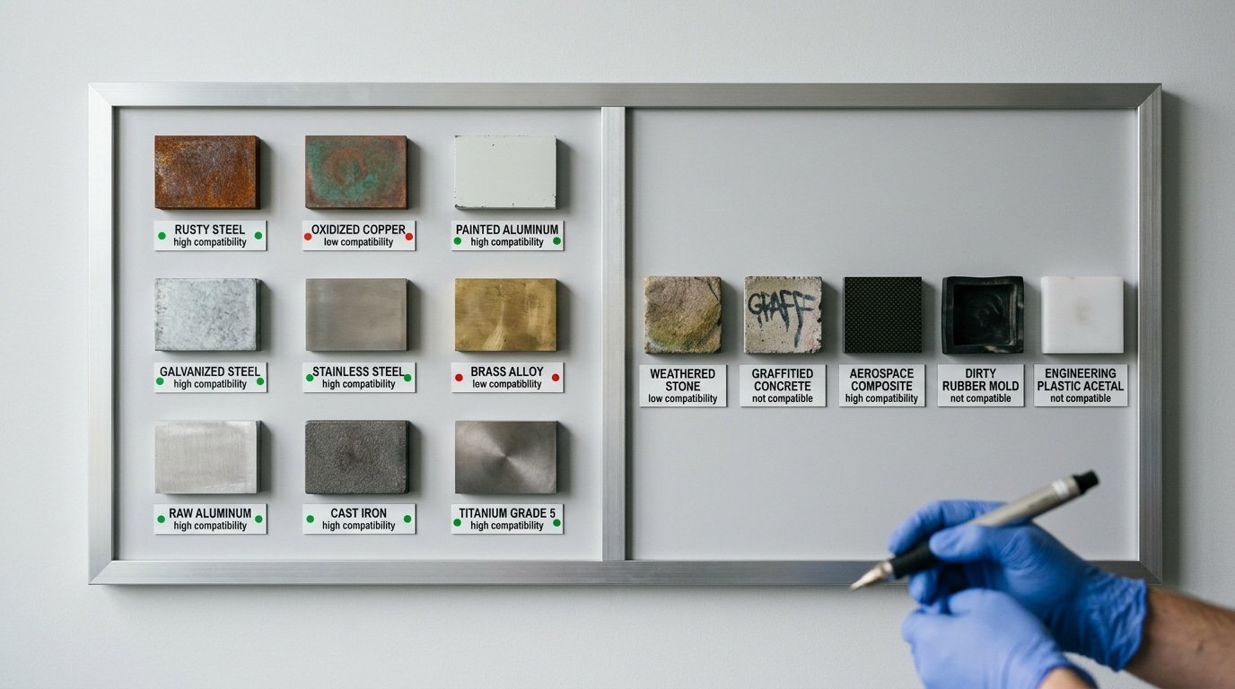 What materials can laser cleaning machines clean - 9 metals and 5 non-metals compatibility chart