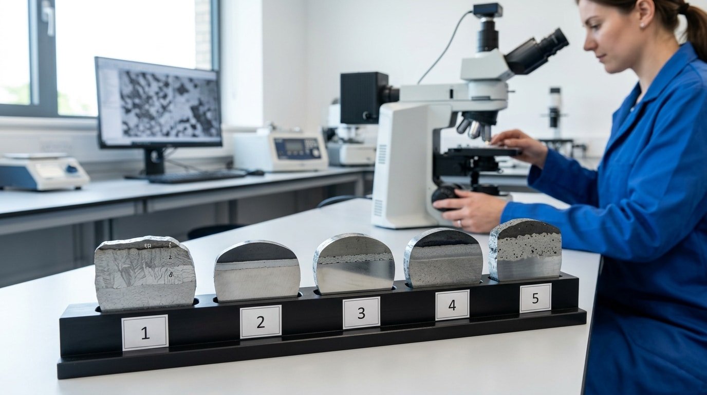 Galvanized steel coating comparison: hot-dip, electro, galvanneal, Galfan, and Zn-Al-Mg microstructures