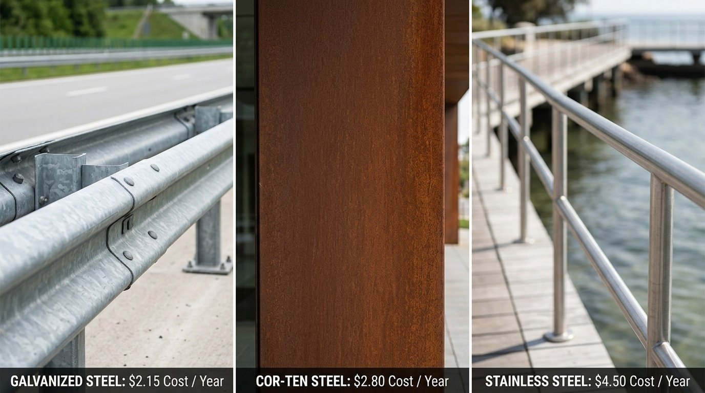 Galvanized steel vs stainless vs Cor-Ten application comparison