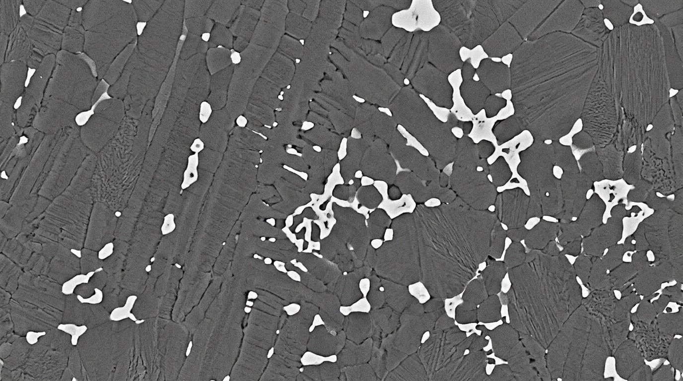 Inconel 625 microstructure showing Laves phase precipitation in interdendritic regions