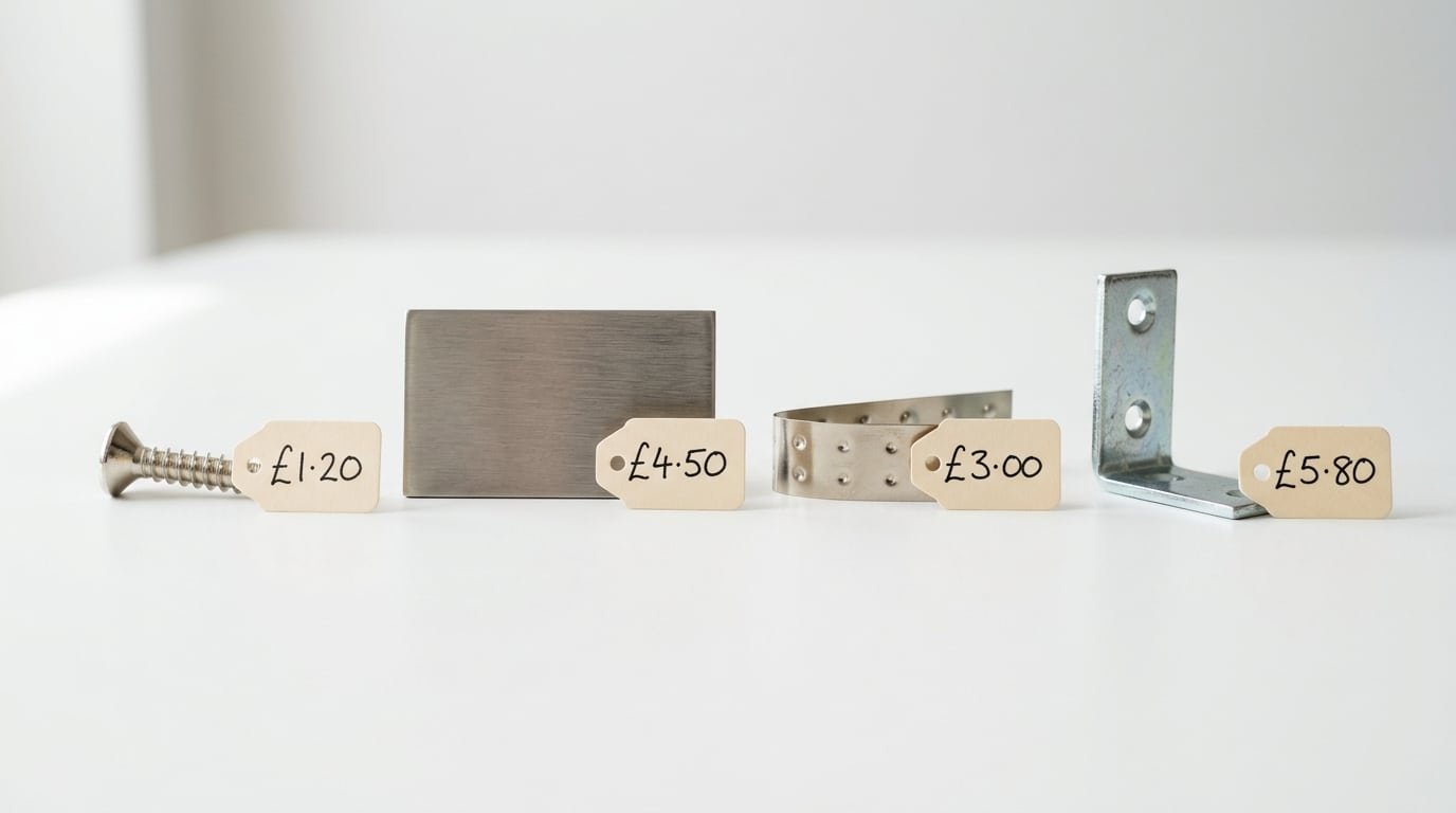 Nickel plated steel compared to stainless, pure nickel, and zinc plating samples with price labels