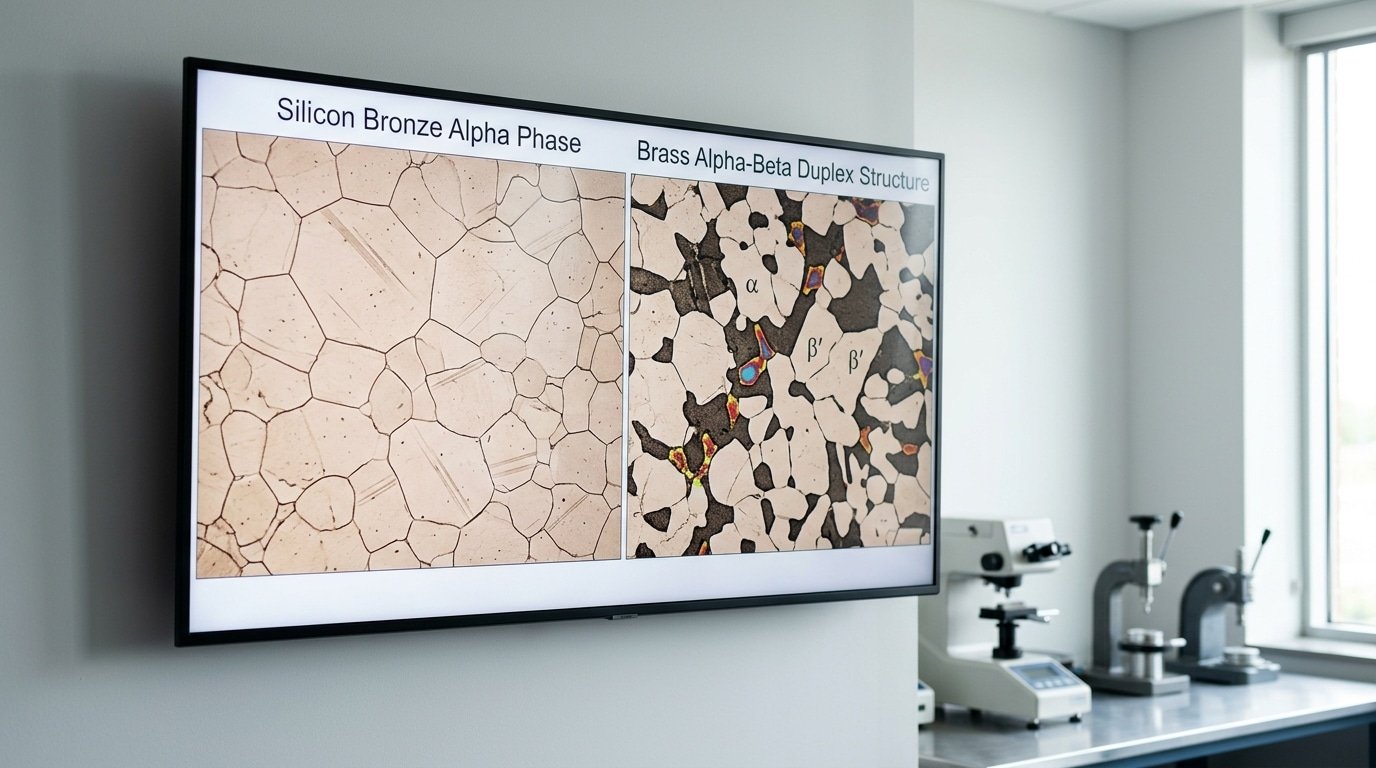 Silicon bronze and brass microstructure composition comparison C65500 vs C36000