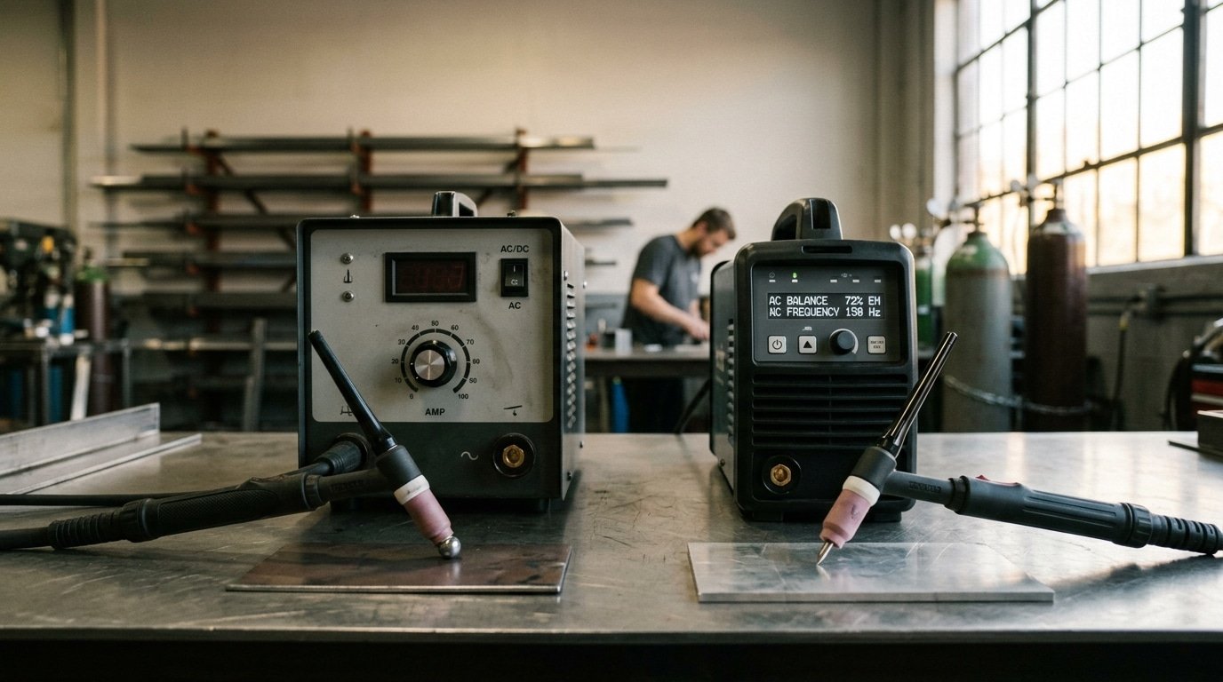 Inverter AC balance and frequency settings for aluminum TIG tungsten selection