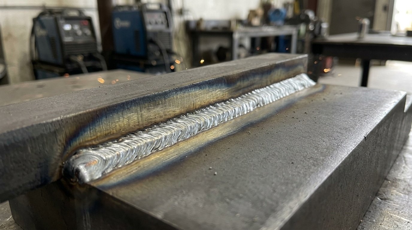 weld definition illustrated by a fused metal joint showing bead, HAZ, and fusion zone