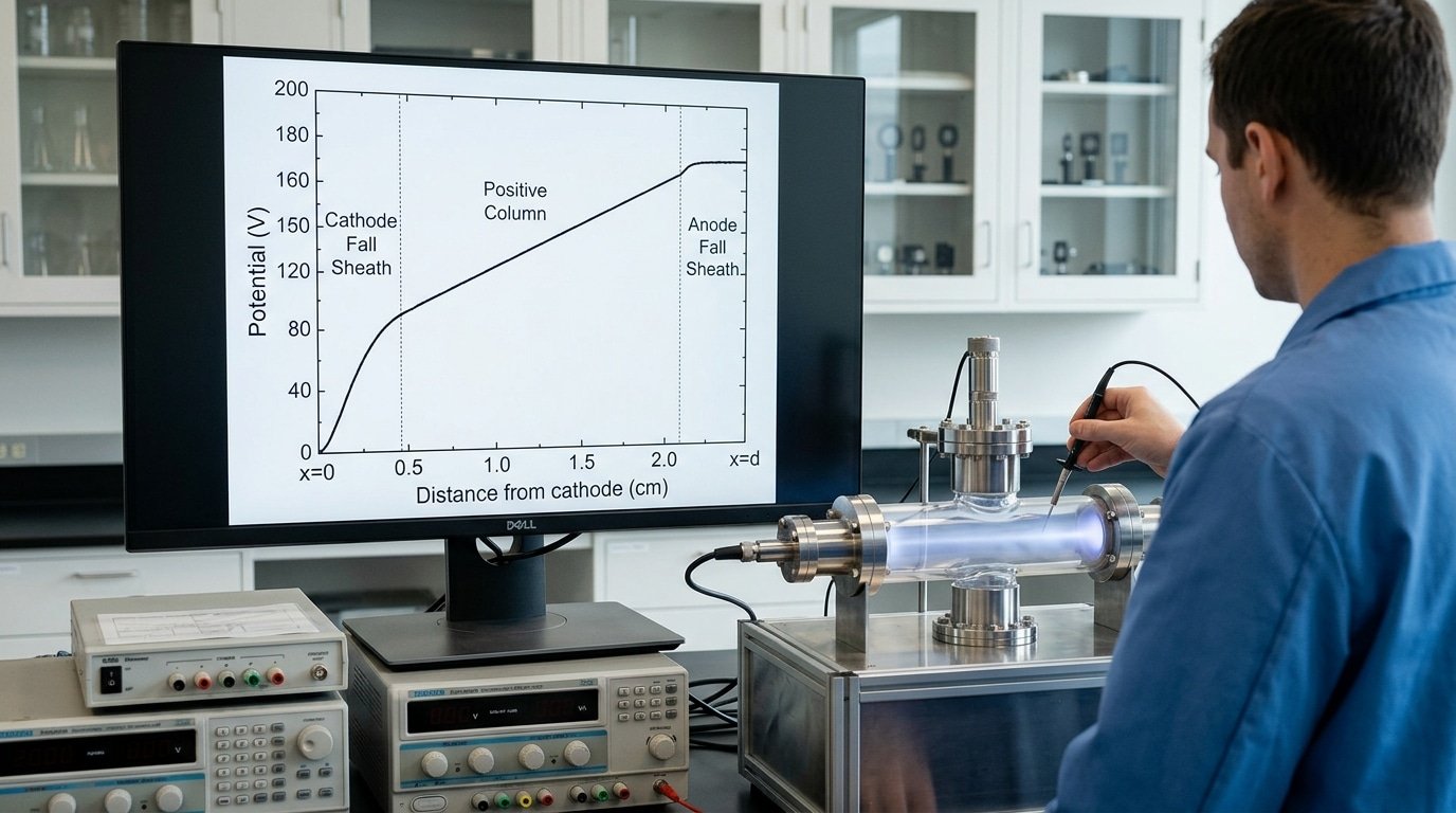 arc voltage three-region drop profile cathode fall column anode fall diagram