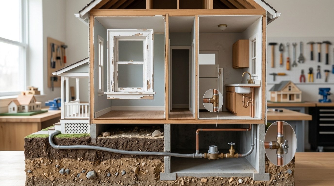 diagram showing where lead hides in older homes including paint pipes faucets and service lines