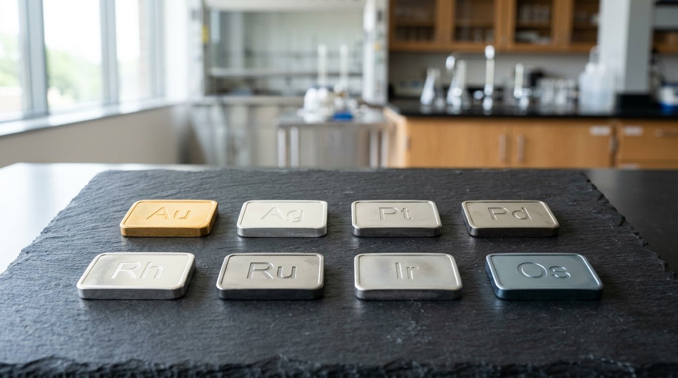 The eight precious metals including gold silver platinum and the platinum group metals