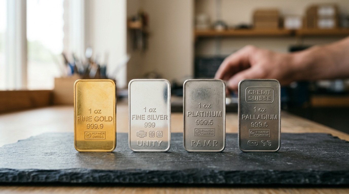 Gold silver platinum palladium precious metals comparison bars