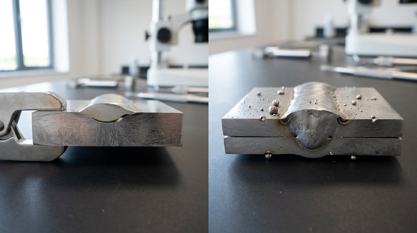 welding current effect on weld formation showing lack of fusion vs spatter defects