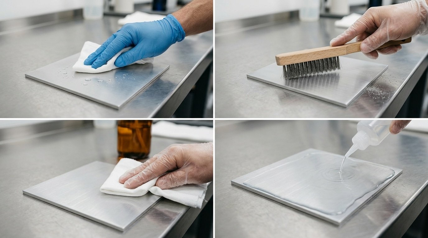 step by step surface preparation workflow before laser welding aluminum oxide layer removal