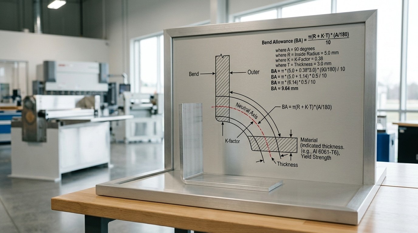 bend allowance calculation diagram showing K-factor and neutral axis for metal bending basics