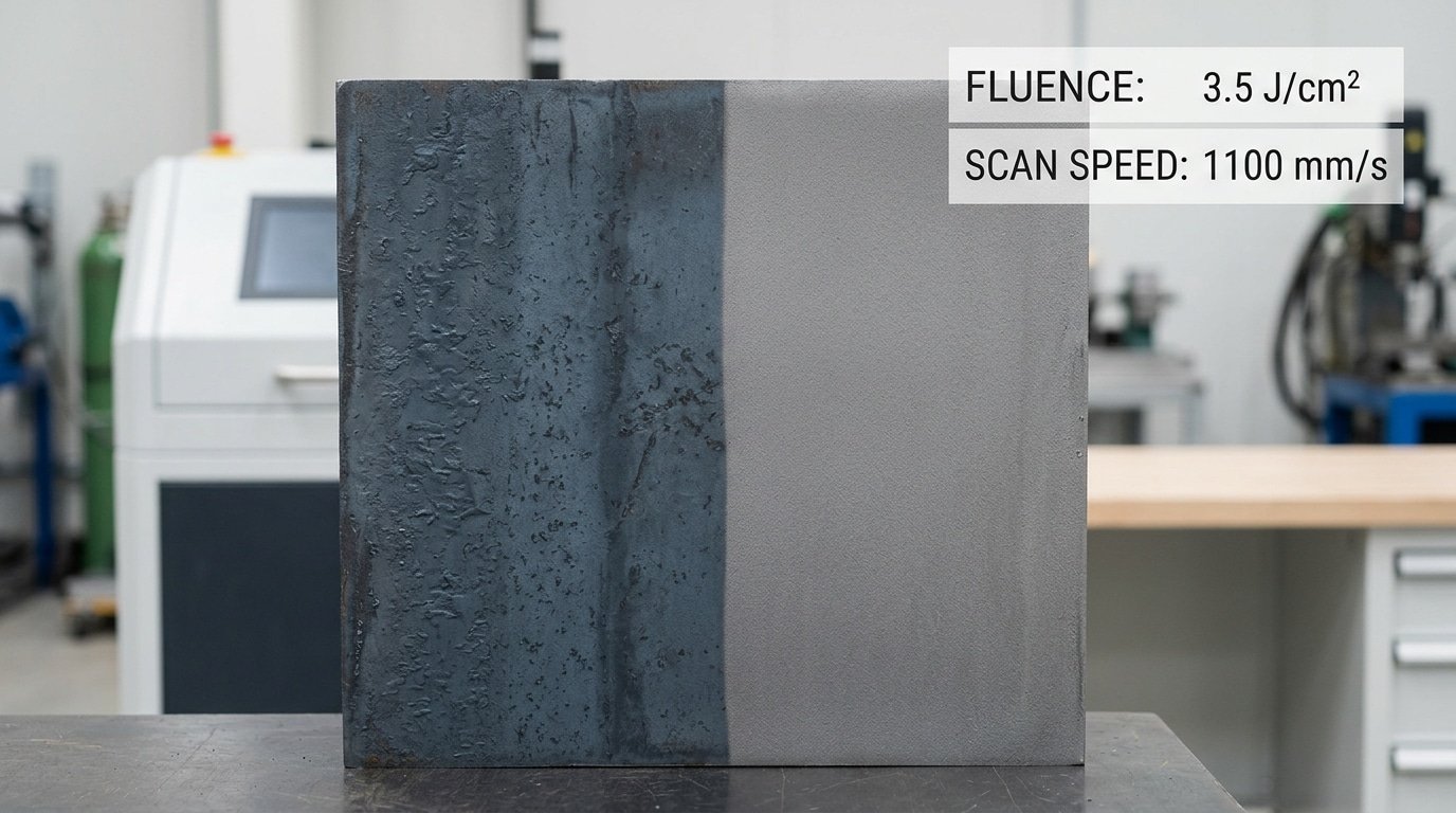 Laser parameters removing mill scale showing fluence and scan speed effect on cleaning and welding quality