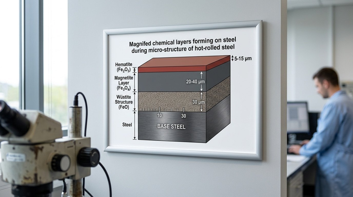 Three-layer mill scale oxide structure showing how mill scale affects laser cleaning and welding quality