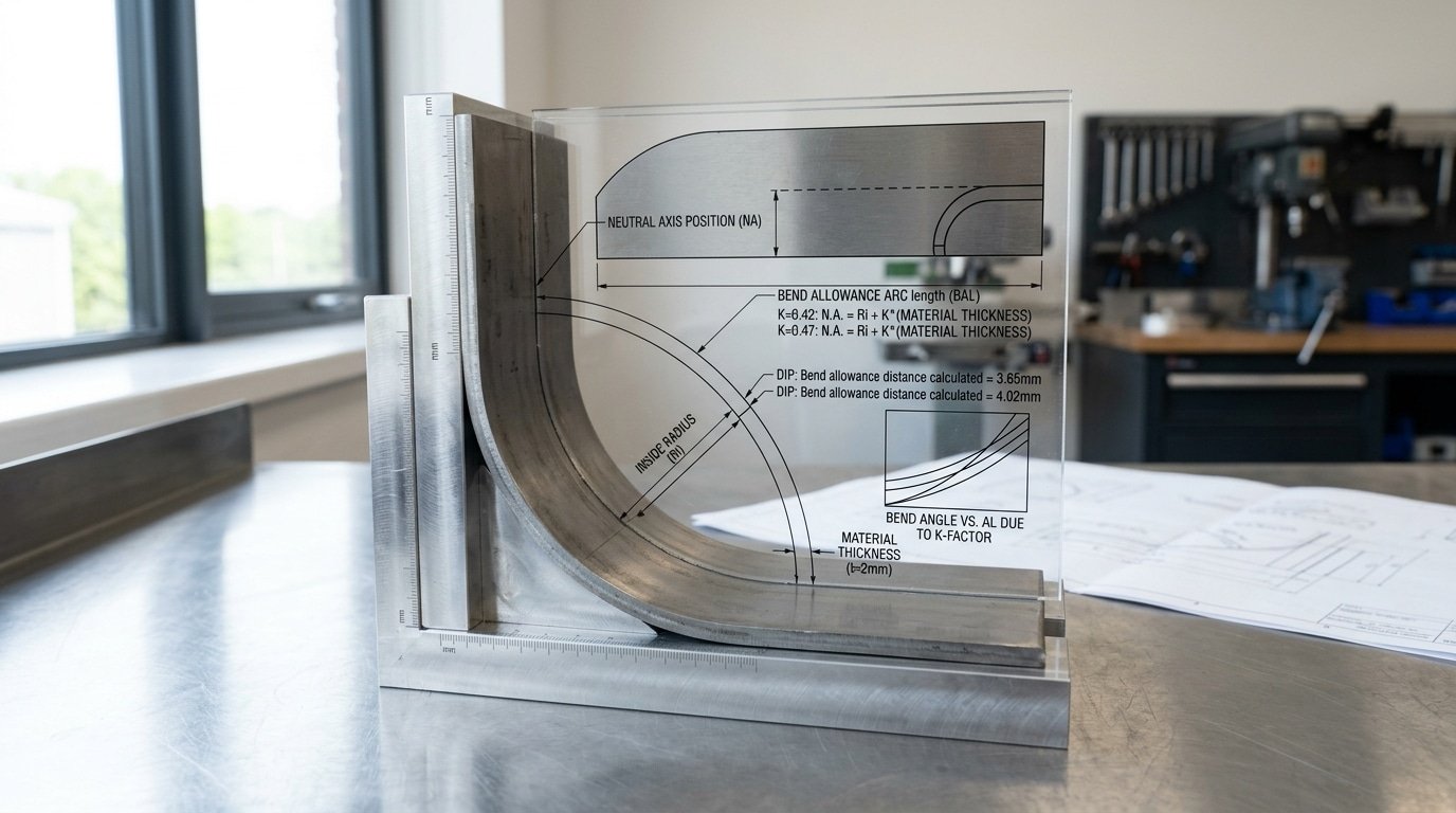 K-factor and Y-factor effect on bend allowance and flat length calculation for press brake bending precision