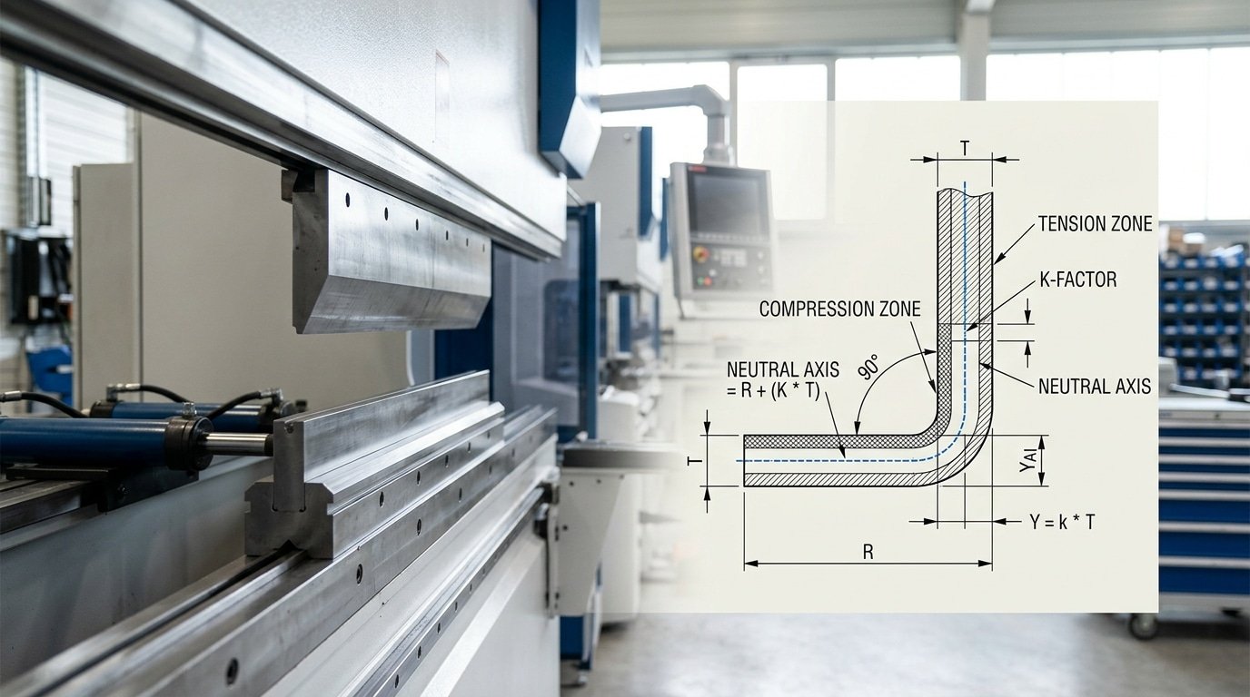 K-factor and Y-factor neutral axis diagram for press brake bending precision