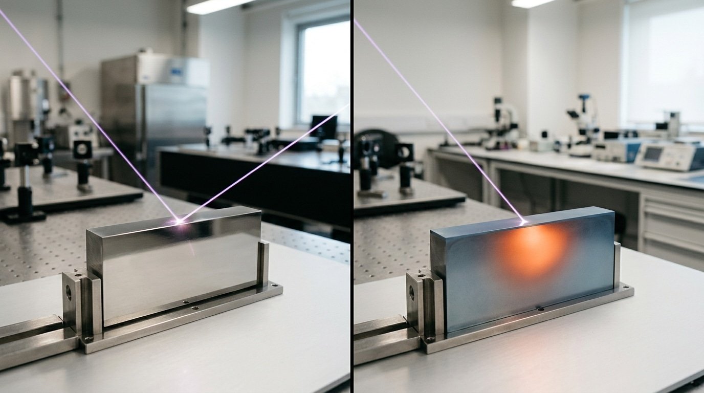 How surface oxides change laser absorption and marking contrast through photon coupling