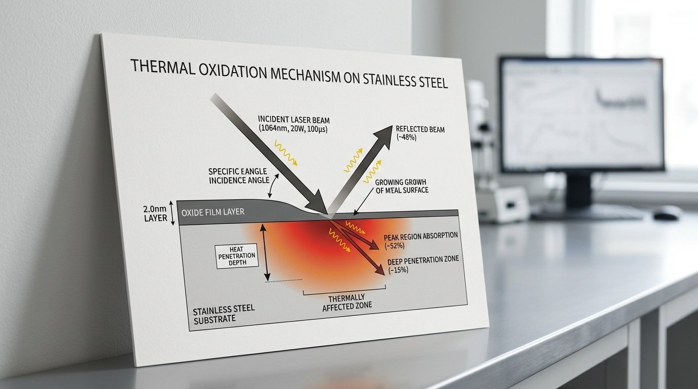 How surface oxides change laser absorption and marking contrast on stainless steel