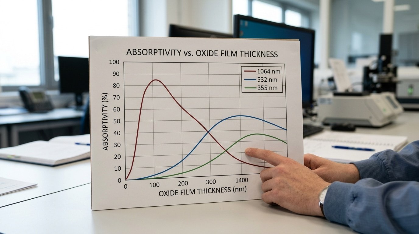 How surface oxides change laser absorption at 1064nm 532nm 355nm wavelengths