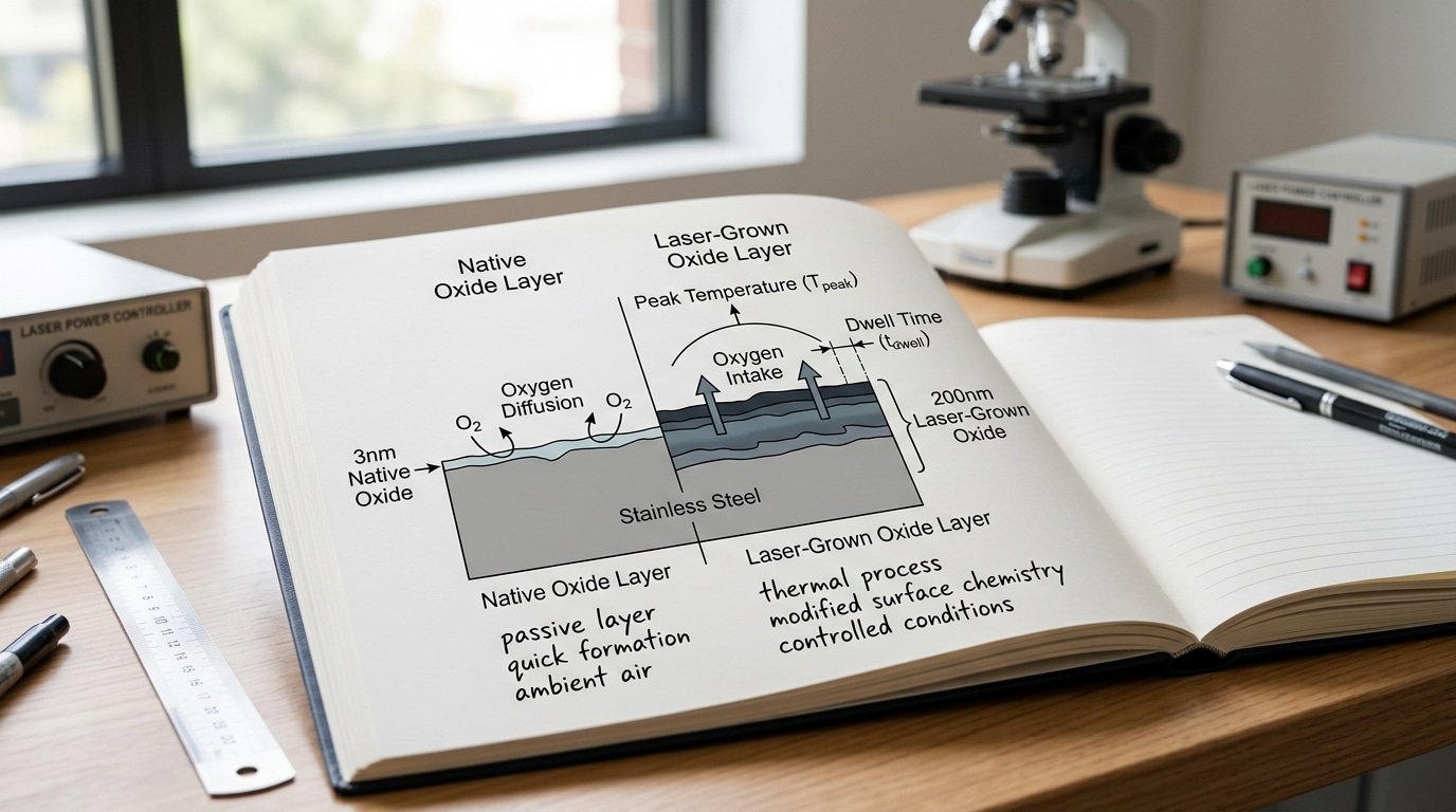 How surface oxides form during laser exposure and change marking contrast