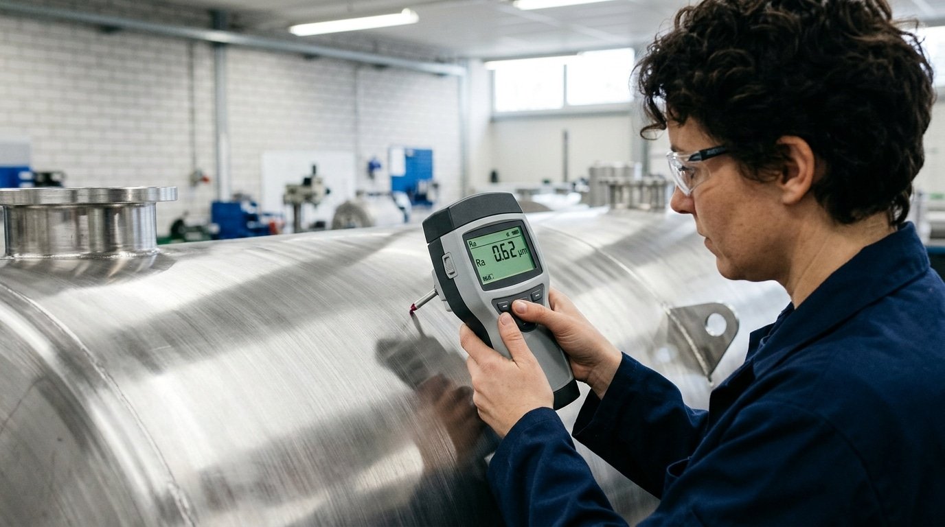 Verifying Ra value during surface treatment of food grade stainless steel with profilometer
