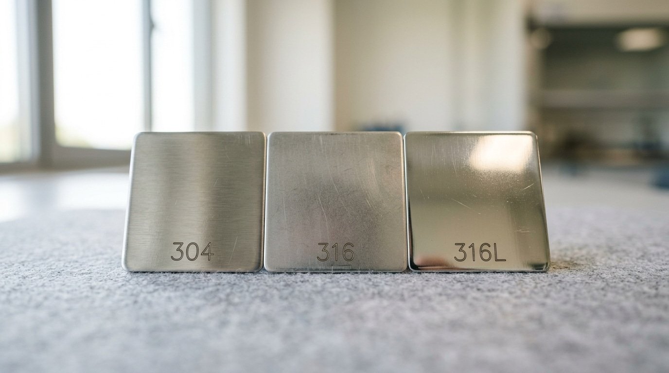 Food grade stainless steel 304 316 316L coupons compared for surface treatment