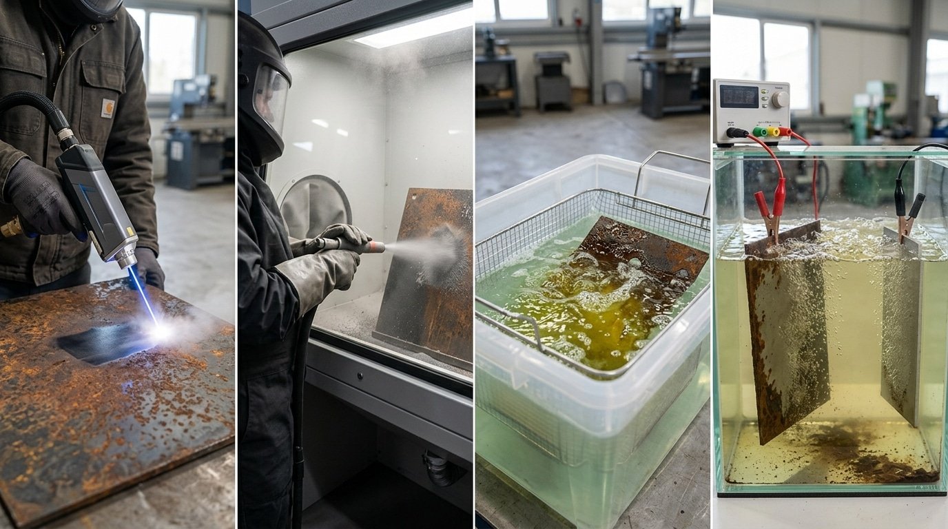 laser rust removal compared to sandblasting chemical and electrolysis methods