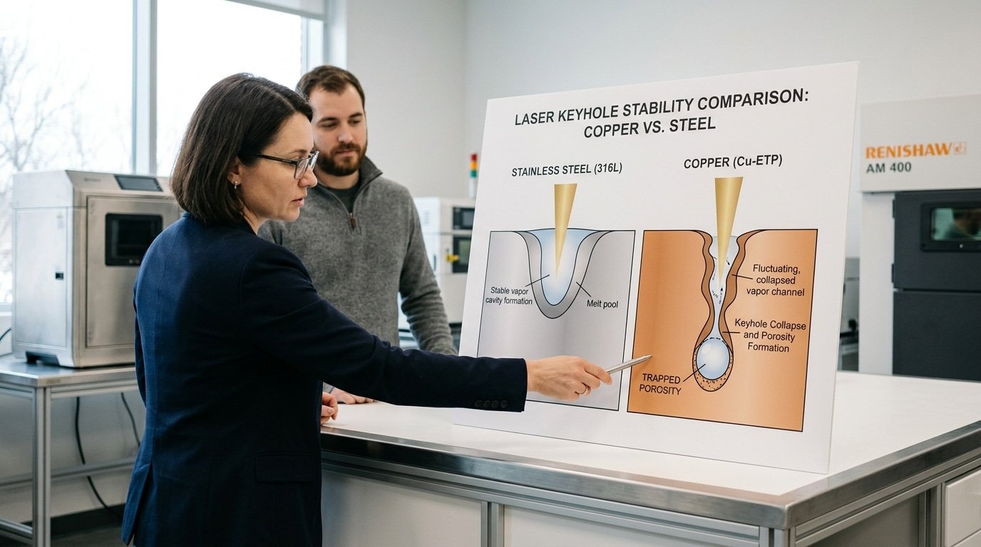 Why aluminum and copper are hard to laser process due to thermal conductivity and keyhole instability